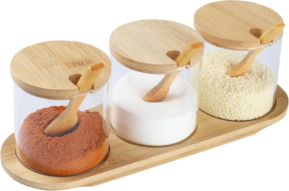 WEANGCW Condiment Container Seasoning Box Set,3 PCS Condiment Jar Spice Container with Lids and S... | Amazon (US)