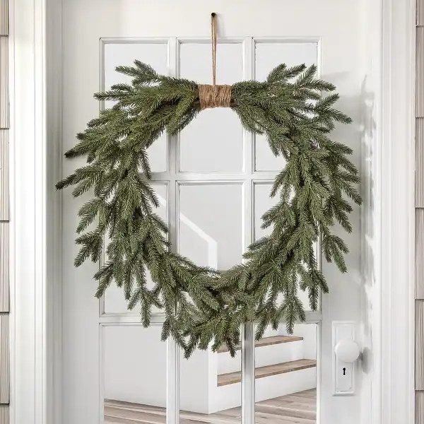 24" Natural Touch Fir Heart Shaped Wreath W/Jute - Green - 24-Inch | Bed Bath & Beyond