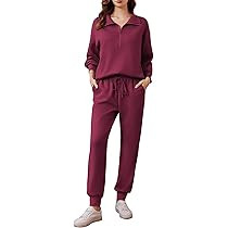 PINSPARK 2 Piece Sets for Women 2025 Fall Travel Outfits Long Sleeve Tracksuit Joggers Sets Half ... | Amazon (US)