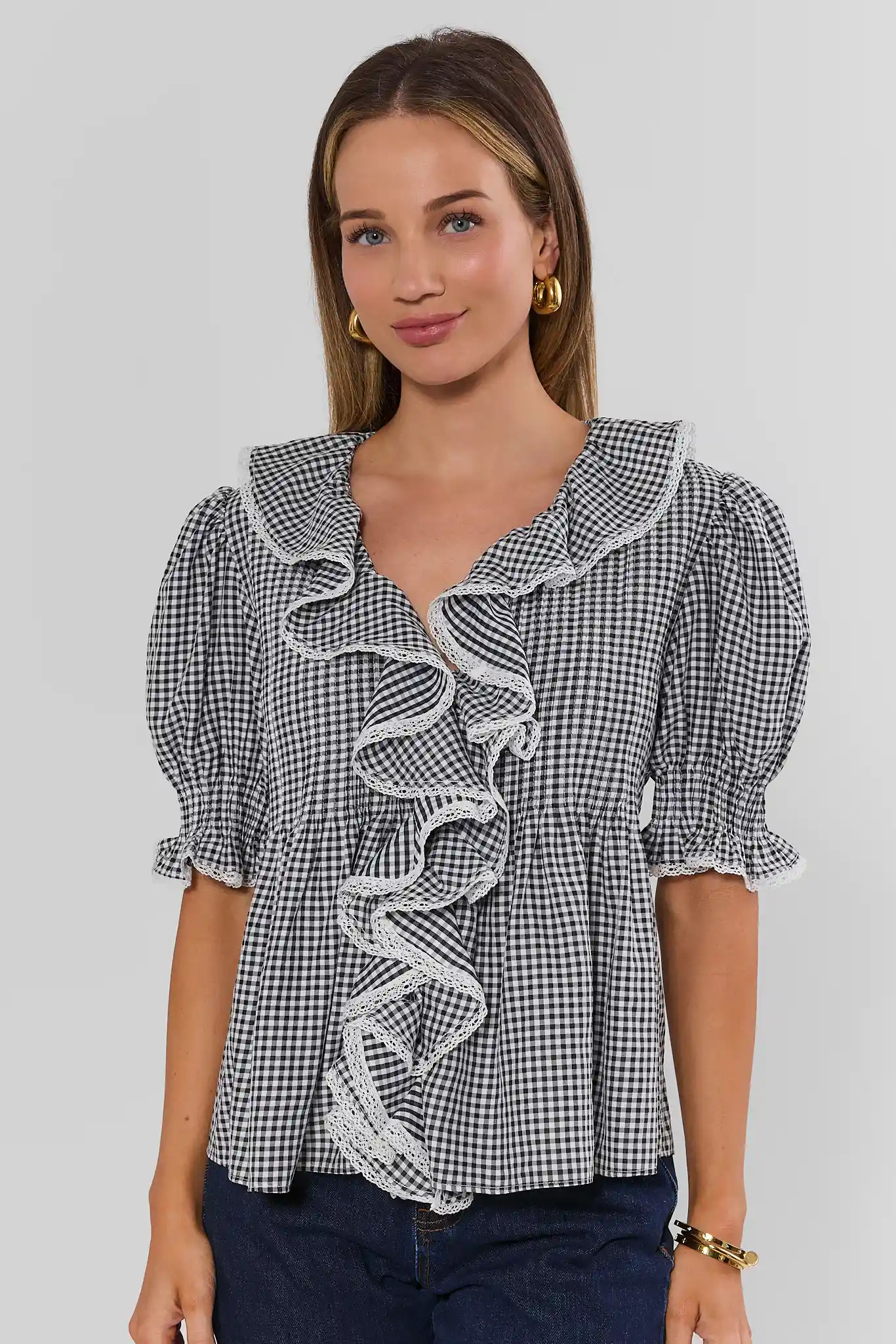 Black Gingham Ruffle Top | Avara
