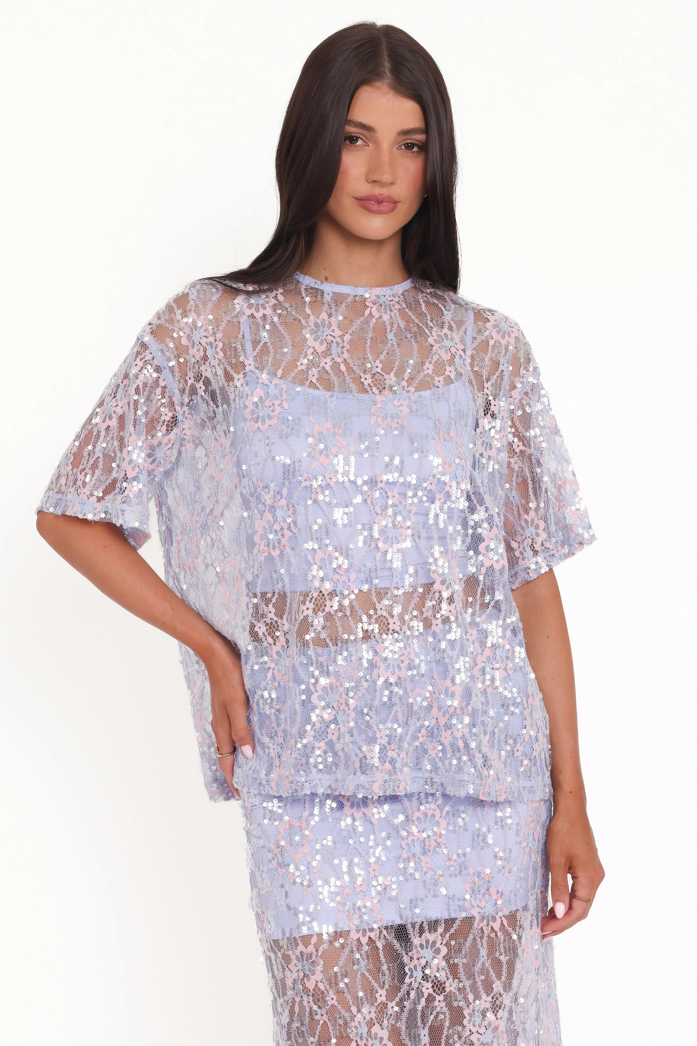 Yonder Sheer Lace Tee Top - Purple | Petal & Pup (US)