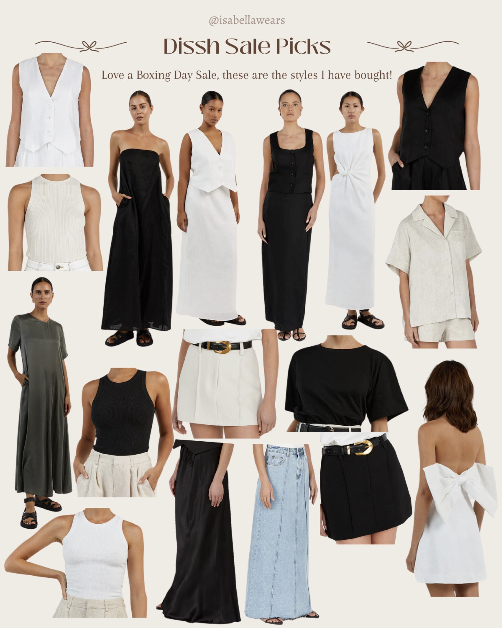 Everything I love in the Dissh Sale! It’s all an extra 20% off too 🫶🏼 I love extended Boxing Day sales, it’s like an extended Christmas! 4 of these aren’t on sale but they’re on my wish list anyway, the two vests and the mini skirts. 

#LTKstyletip LTKFestiveSaleUK #LTKaustralia