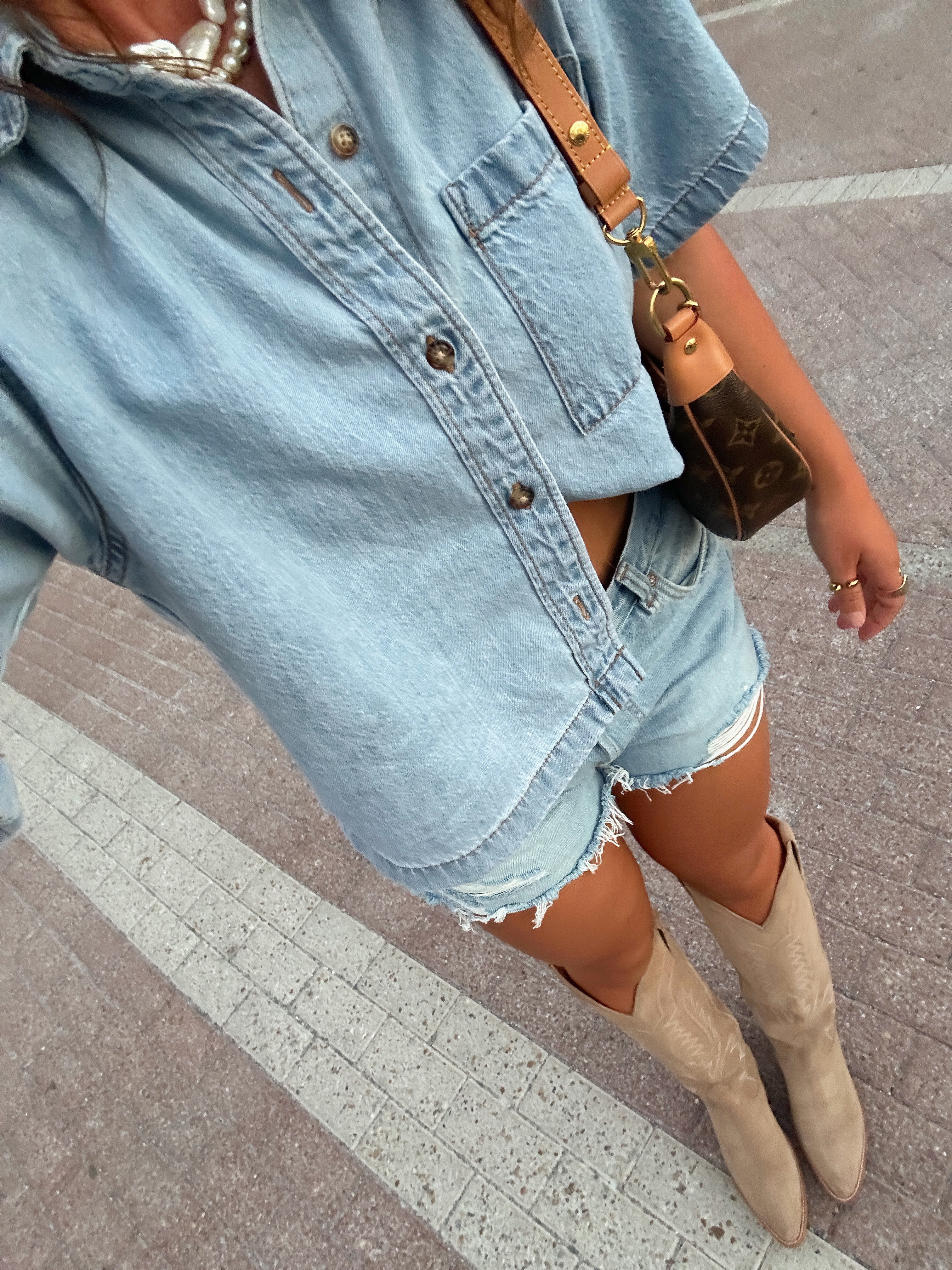 denim on denim outfit! small top, 27 shorts 

#LTKStyleTip #LTKFindsUnder100 #LTKSeasonal