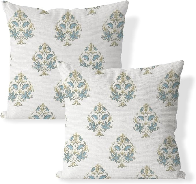 Sky Blue Green Floral Pillow Covers 18x18 Set of 2 Spring Flower Leaves Print Decorative Throw Pi... | Amazon (US)
