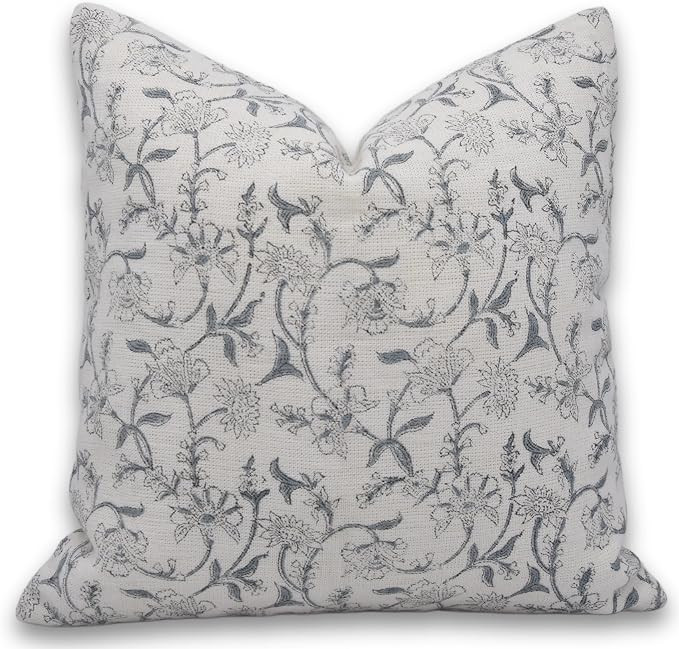 Block Print Off White Linen 20X20 Throw Pillow Case Cushion Cover with Zipper for Sofa, Couch and... | Amazon (US)