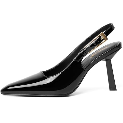 RIBONGZ Black Slingback Heels for Womens Stiletto High Heels Closed Toe Pointed Pumps Sexy Black Heeled Wedding Bride Prom Party Evening Dressy Shoes 8.5 | Amazon (US)