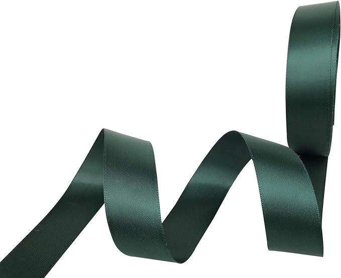 QIANF 1 Inch Wide Double Face Satin Ribbon No Fading Woven Ribbon - 25 Yard (593-Dark Green) | Amazon (US)