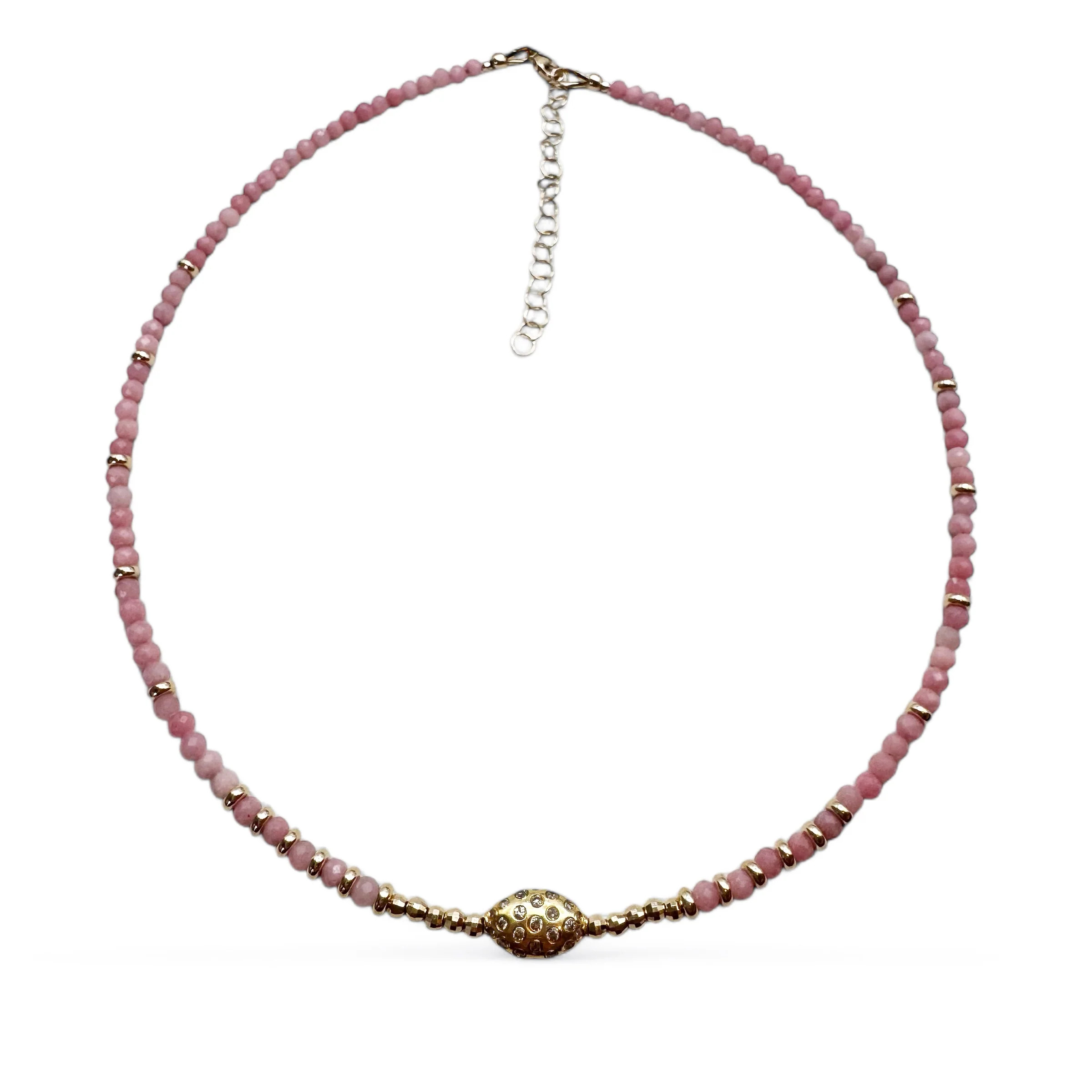 PINK OPAL AND 14K GOLD NECKLACE WITH DIAMODN CONFETTI BEAD – SHAKTI | Shakti Jewelry