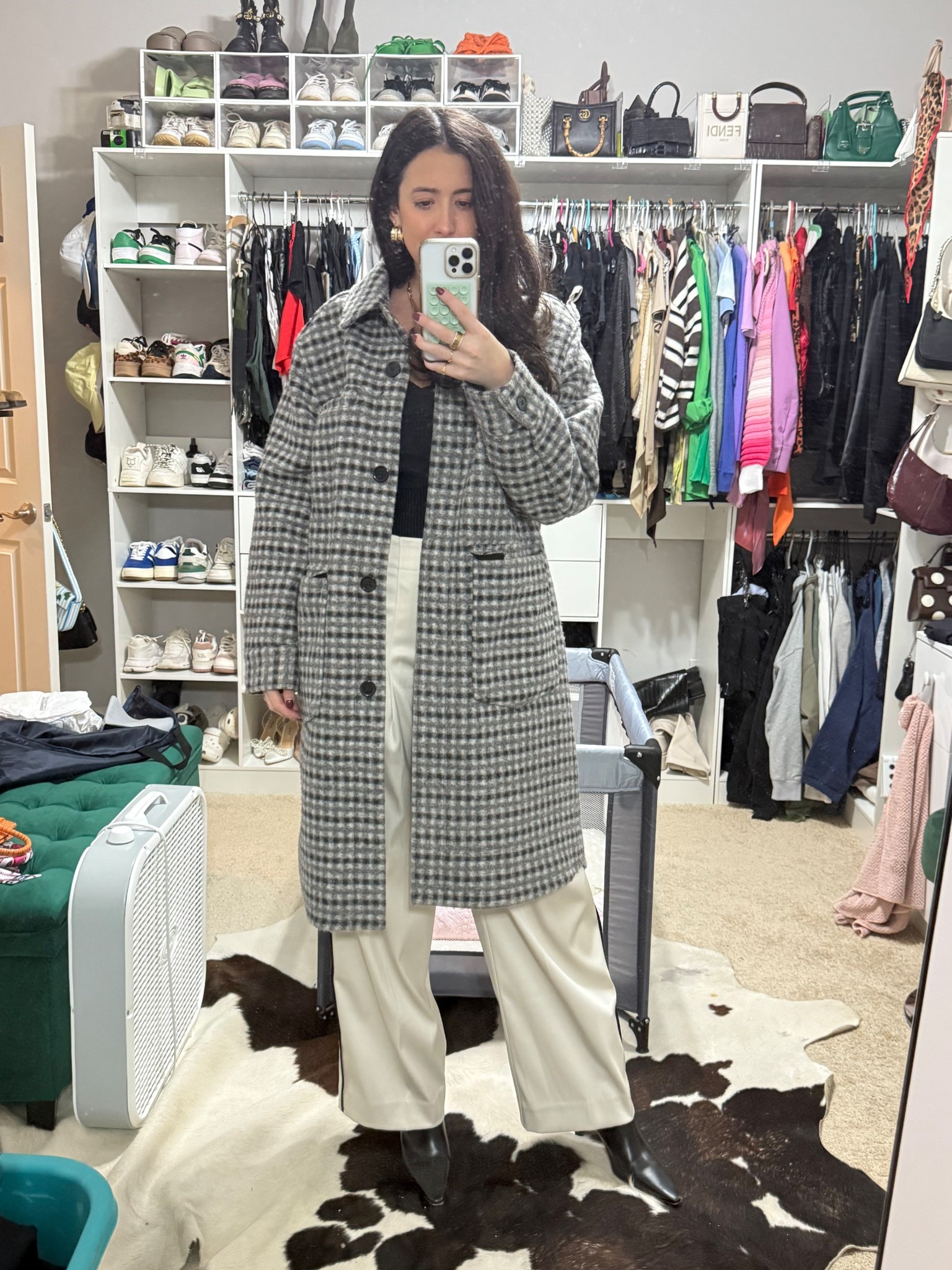 Plaid long jacket as a simple accessory to a date night outfit! Paired with cream silk pants and a black sweater bodysuit  

#LTKFindsUnder100 #LTKootd #LTKgrwm