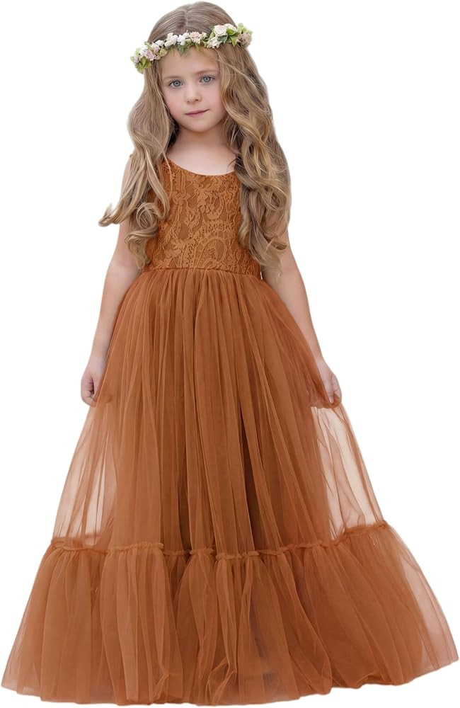 LalaMira Flower Girl Dress Lace/Tulle Boho Toddler Dresses Ruffle Girl Dress for Wedding Garden P... | Amazon (US)