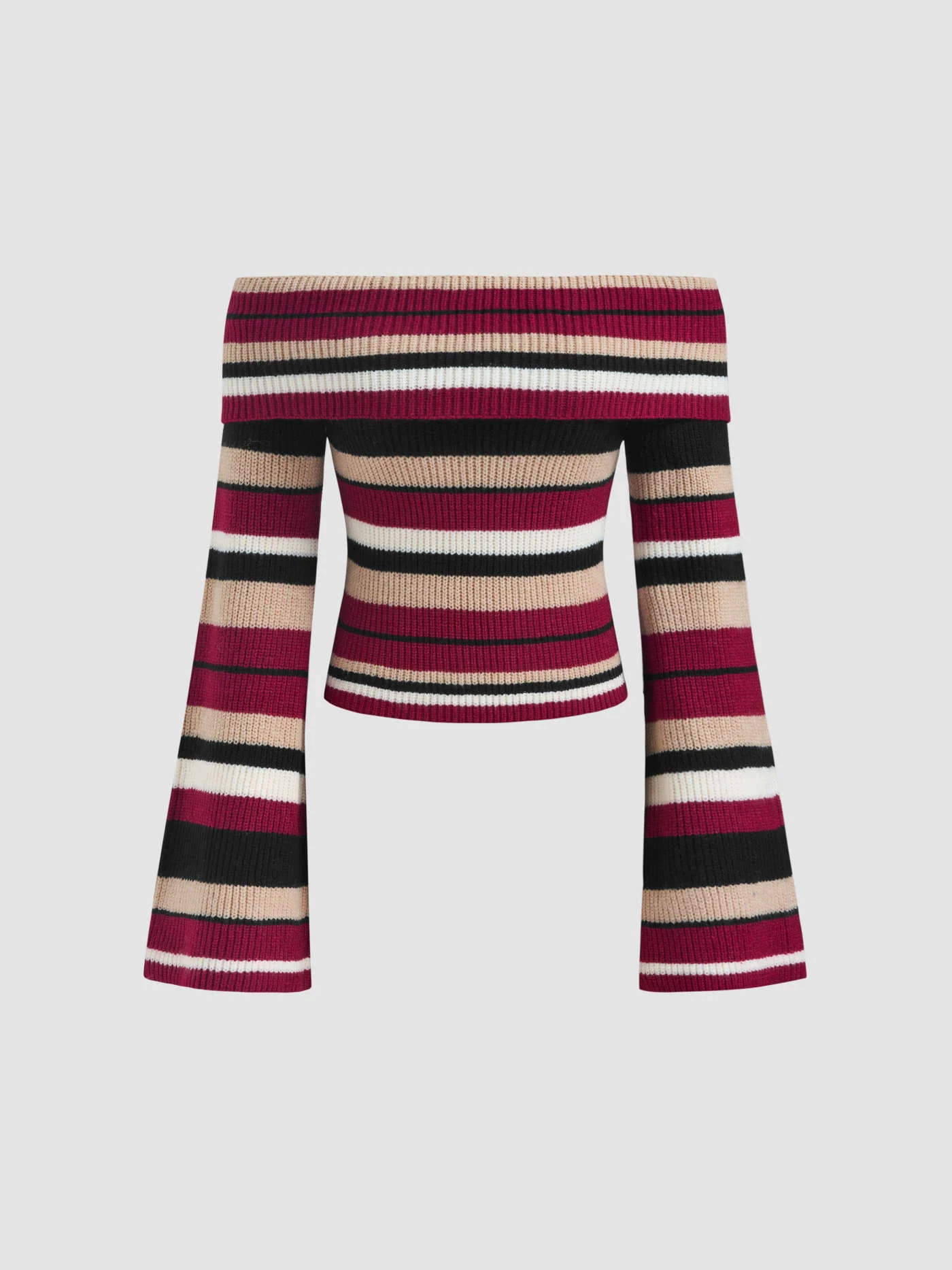 Knit Off-shoulder Striped Long Sleeve Crop Top | Cider