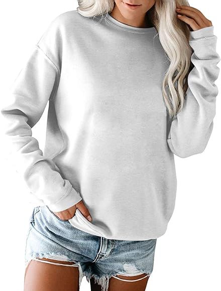 Women's Fall Long Sleeve Pullover Shirt Casual Round Neck Loose Tunic Tops | Amazon (US)
