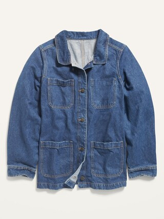 Medium-Wash Plus-Size Jean Chore Jacket for Women | Old Navy (US)