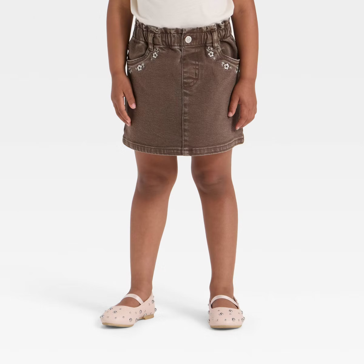 Toddler Girls' Floral Embroidery Denim Skirt - Cat & Jack™ Brown | Target