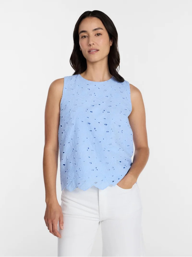 Time and Tru Women’s and Women’s Plus Eyelet Embroidered Top, Sizes XS-4X | Walmart (US)