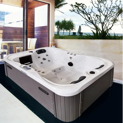 Brotherton 3 - Person 29 - Jet Acrylic Rectangular Hot Tub with Ozonator in White/Gray | Wayfair North America