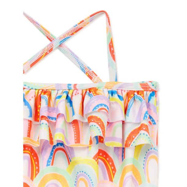 Wonder Nation Baby Girl Rainbow Swimsuit and Swim Turban, 2-Piece, Sizes 0-12M | Walmart (US)