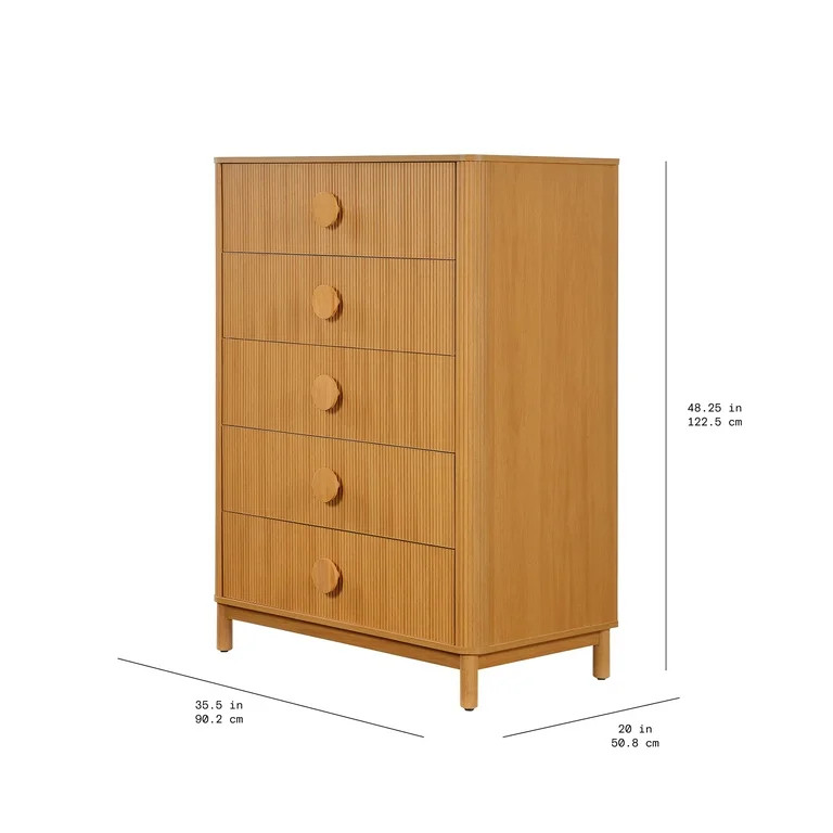 Beautiful Fluted 5-Drawer Dresser, Warm Honey Finish | Walmart (US)