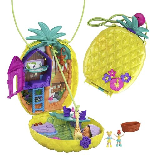 Polly Pocket Micro, Tropical Pineapple Purse, 2-in-1 Purse and Playset with Animal Safari Theme, Toy Accessories, Stickers, 2 Polly Pocket Dolls, Toys for Ages 4 and Up, GKJ64 | Amazon (UK)