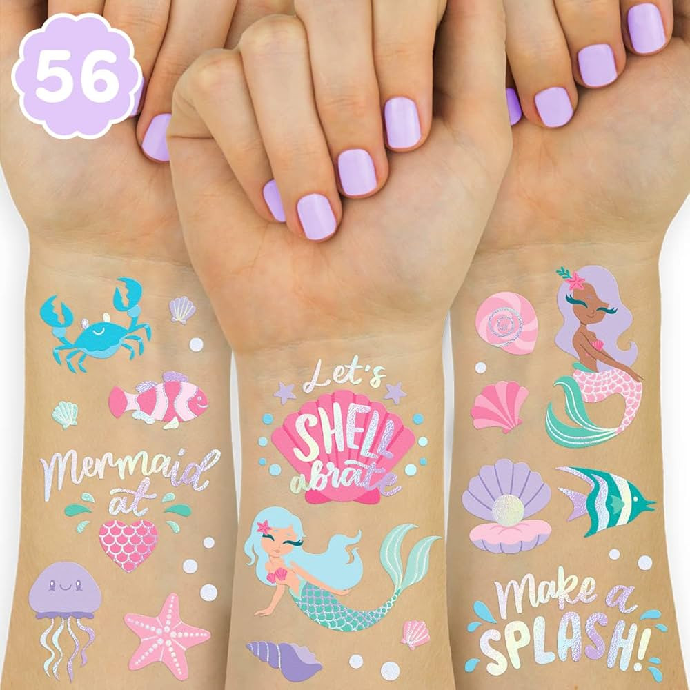 xo, Fetti Under The Sea Mermaid Temporary Tattoos - 56 Iridescent Foil Styles | Kids Birthday Par... | Amazon (US)