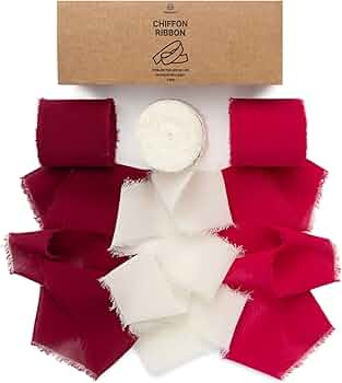 Vitalizart Red Chiffon Silk Ribbon 1.5" x 21Yd Handmade Frayed Edge Burgundy & White Ribbons for ... | Amazon (US)