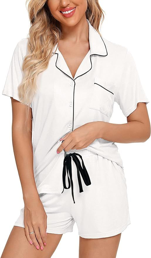 Samring Womens Pajamas Set Short Sleeve Sleepwear Button Down Nightwear Shorts Soft Pj Sets S-XXL | Amazon (US)