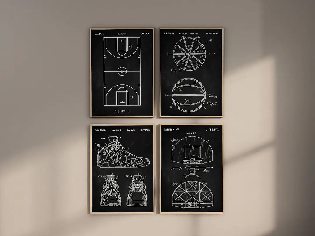 Basketball Patent Prints, Set of 4, Basketball Prints, Basketball Wall Art, Basketball Field, Sne... | Etsy (US)