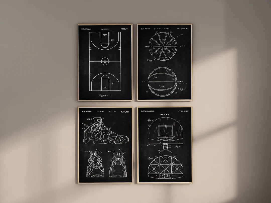 Basketball Patent Prints Set of 4 Basketball Prints - Etsy | Etsy (US)