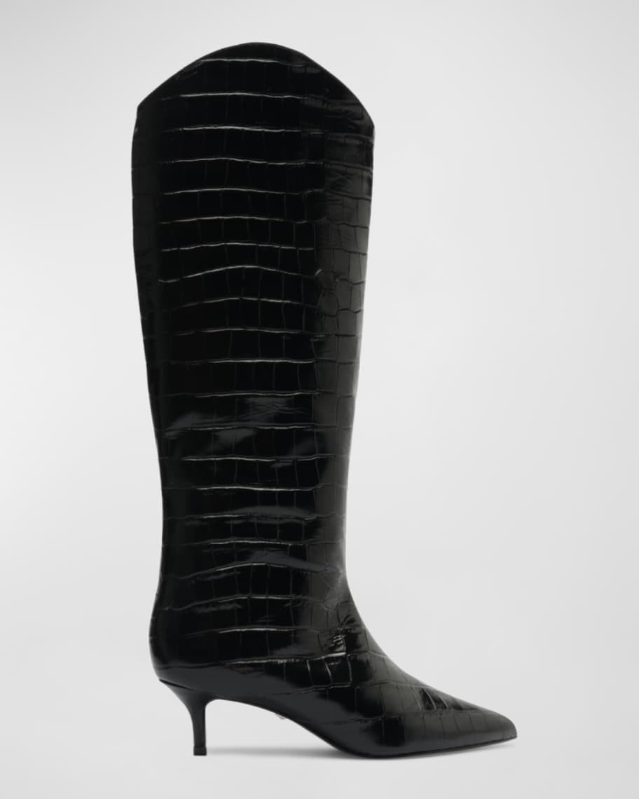 Schutz Maryana Croco Kitten Tall Boots | Neiman Marcus