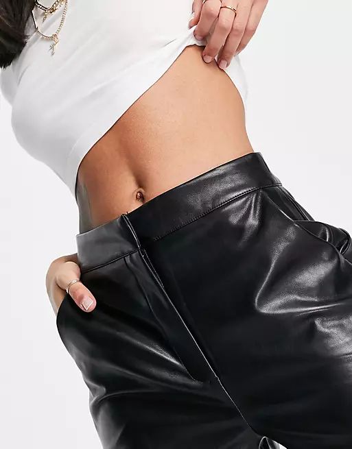 ASOS DESIGN Hourglass leather look ultimate straight leg pants in black | ASOS | ASOS (Global)