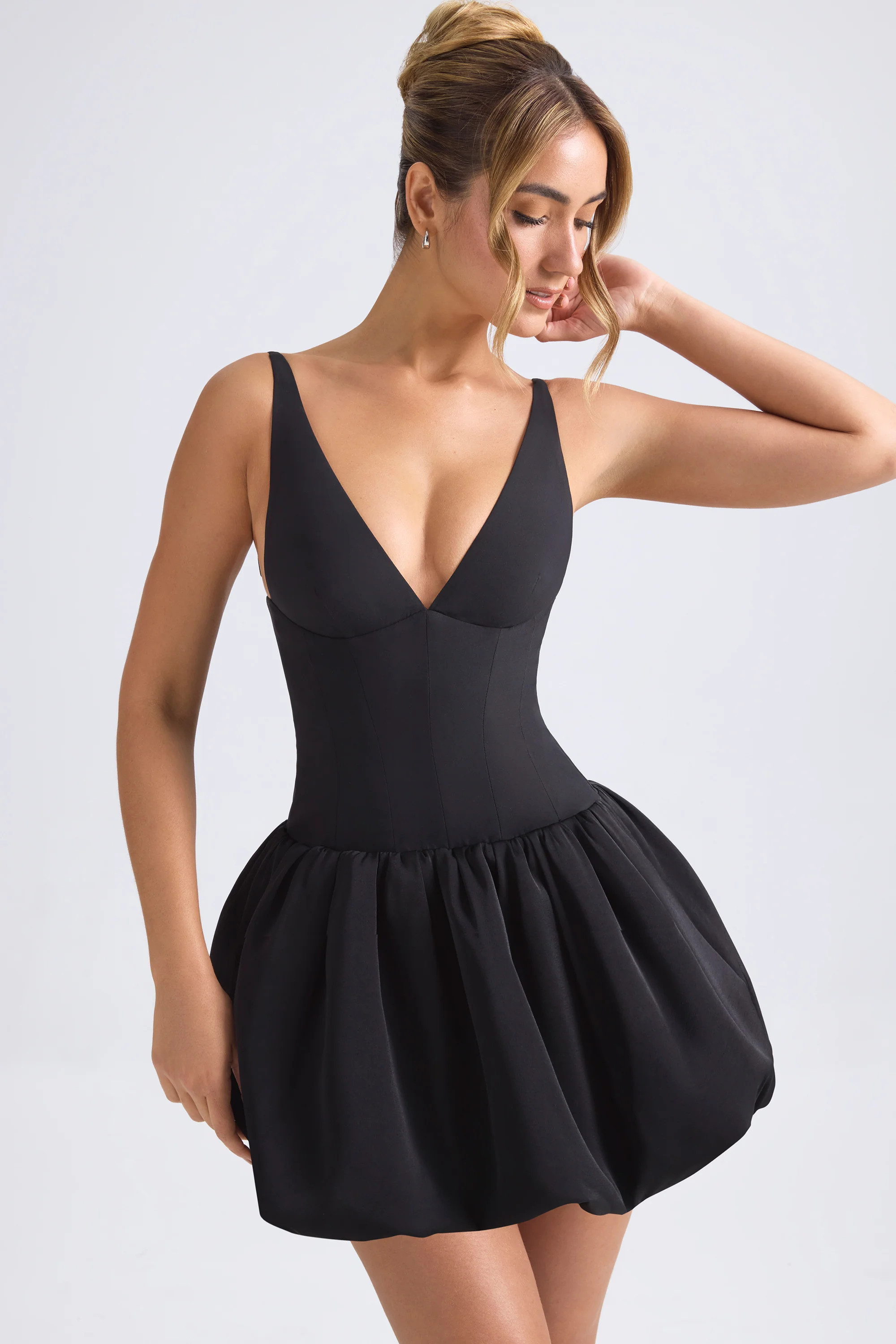 Lace-Up Bubble Hem Corset Micro Mini Dress in Black | Oh Polly