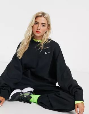 Nike Mini Swoosh Oversized Cropped Black Sweatshirt | ASOS (Global)