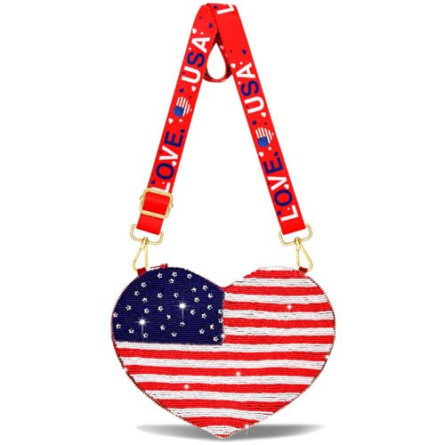 CEALXHENY 4th of July Beaded Purse for Women American Flag Star Crossbody Purse Patriotic Shoulder Bag Red White and Blue 4th of July Outfits Accessories USA Gifts (Style D) | Amazon (US)