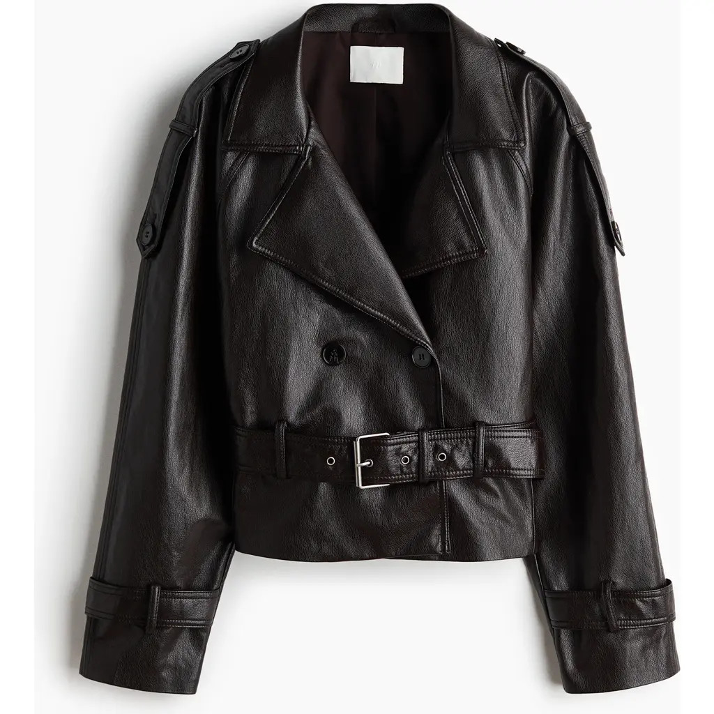 H&M Coated Biker Jacket in Dark Brown at Nordstrom, Size Large | Nordstrom