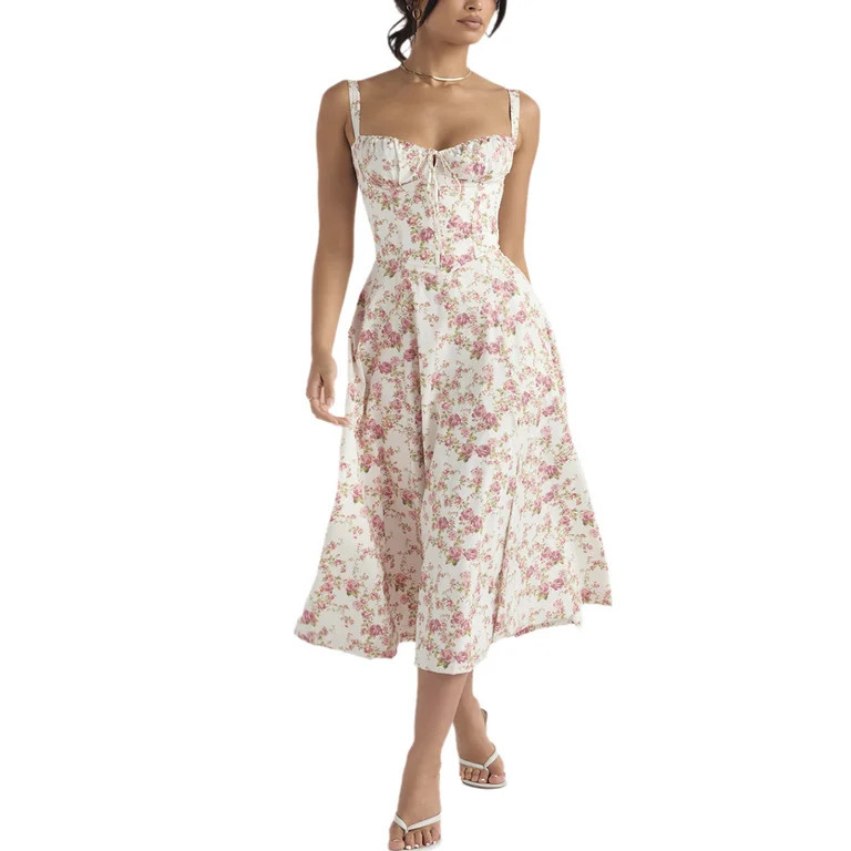 Eternatastic Womens Corset Dresses Sleeveless Split Floral Printed Midi Dress French Style Beach ... | Walmart (US)