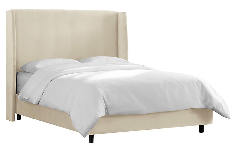 Kelly Wingback Bed, Antiqued White | One Kings Lane
