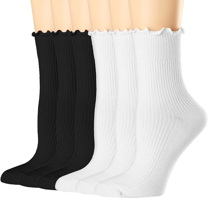 Mcool Mary Womens Socks, Ruffle Turn-Cuff Casual Ankle Socks Breathable Cool Knit Cotton Lettuce ... | Amazon (US)