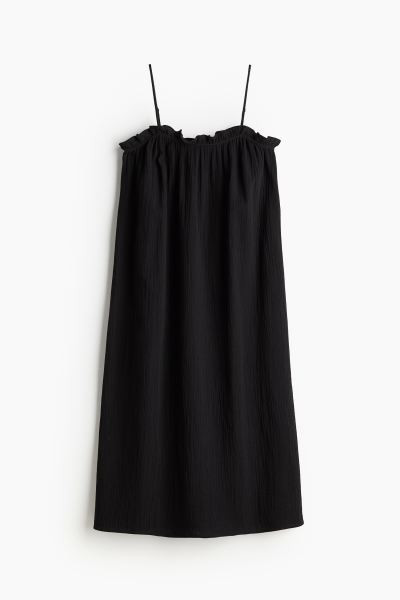 Ruffle-trimmed Cotton Dress - Sleeveless - Long - Black - Ladies | H&M US | H&M (US, CA, MX)