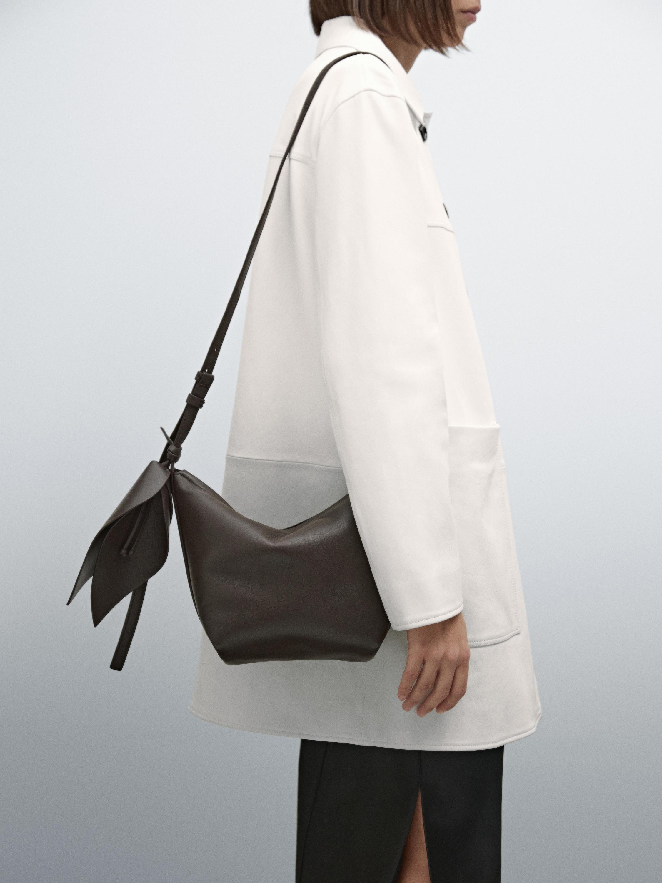Nappa leather crossbody bag with flower detail | Massimo Dutti UK