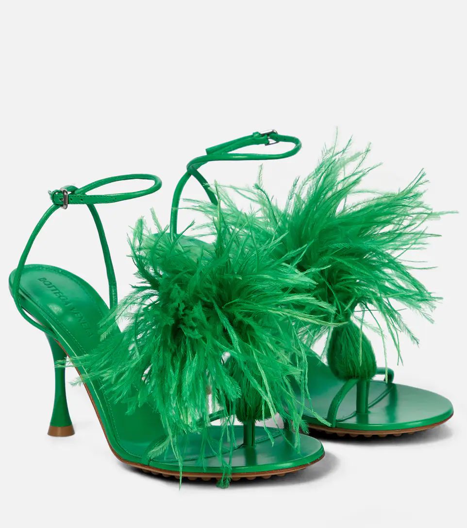 Dot feather-trimmed leather sandals | Mytheresa (US/CA)