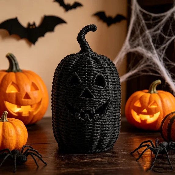 Mskk Black Rope Pumpkin Halloween Decoration, 11.8" Handcrafted Woven Pumpkin Light, Halloween De... | Walmart (US)