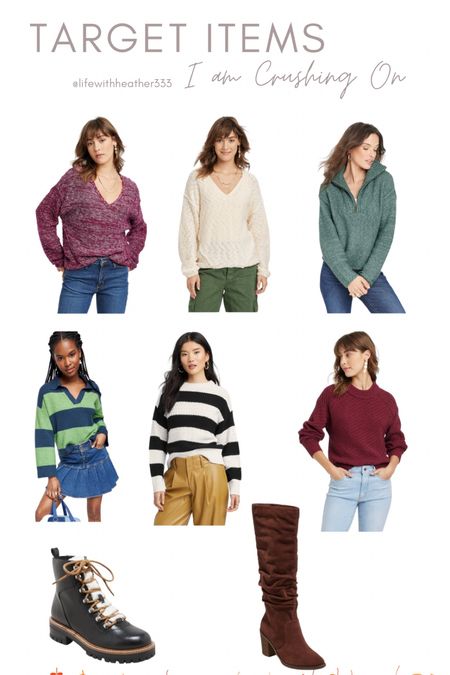 Target Items I am Crushing on for Fall

Women's V-Neck Pullover
Sweater - Universal Thread™
Burgundy

Women's V-Neck Pullover
Sweater - Universal Thread™
Cream

Women's Mock Turtleneck
Quarter Zip Pullover Sweater
- Universal Thread™ Teal

Women's Slouchy Collared
Pullover Sweater - Wild
Fable™ Green Striped

Women's Crewneck Pullover
Sweater - A New Day™m Black
Striped

Women's Crewneck Pullover
Sweater - Universal Thread™
Burgundy

Women's Harlan Wide Calf
Tall Boots - Universal
Thread™ Brown

Women's Leighton Hiking
Boots - A New Day™m Black

#LTKfit #LTKsalealert #LTKcurves