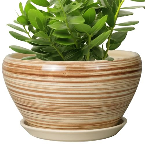 Ceramicfor Ceramic Pot for Plants 11 Inch - Planter for Outdoor Plants Indoor Plant Pot with Drainage Hole and Saucer Large Planter Round Flower Pot for House Patio Garden Yellow | Amazon (US)