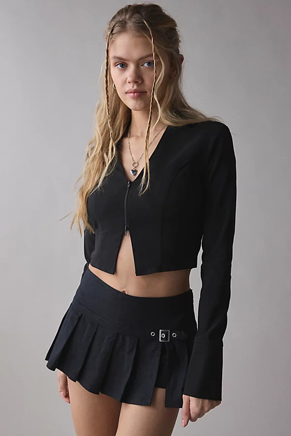 BDG Shaina Belted Linen Micro Mini Skort in Black, Women's at Urban Outfitters | Urban Outfitters (US and RoW)