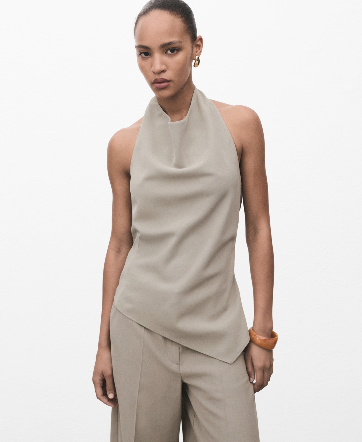 Mango Women's Asymmetrical Open-Back Top - Gray | Macy's
