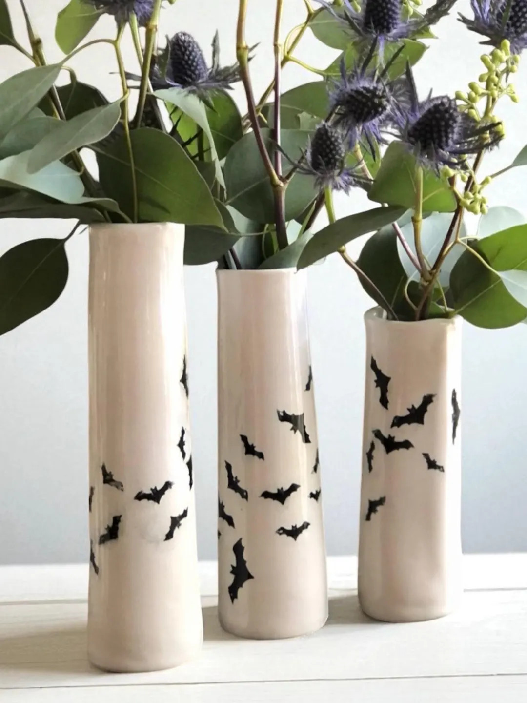 Flying Bats Halloween Vase Ceramic Bud Vase Black and White Gothic Vase Halloween Decor Spooky Ho... | Etsy (US)