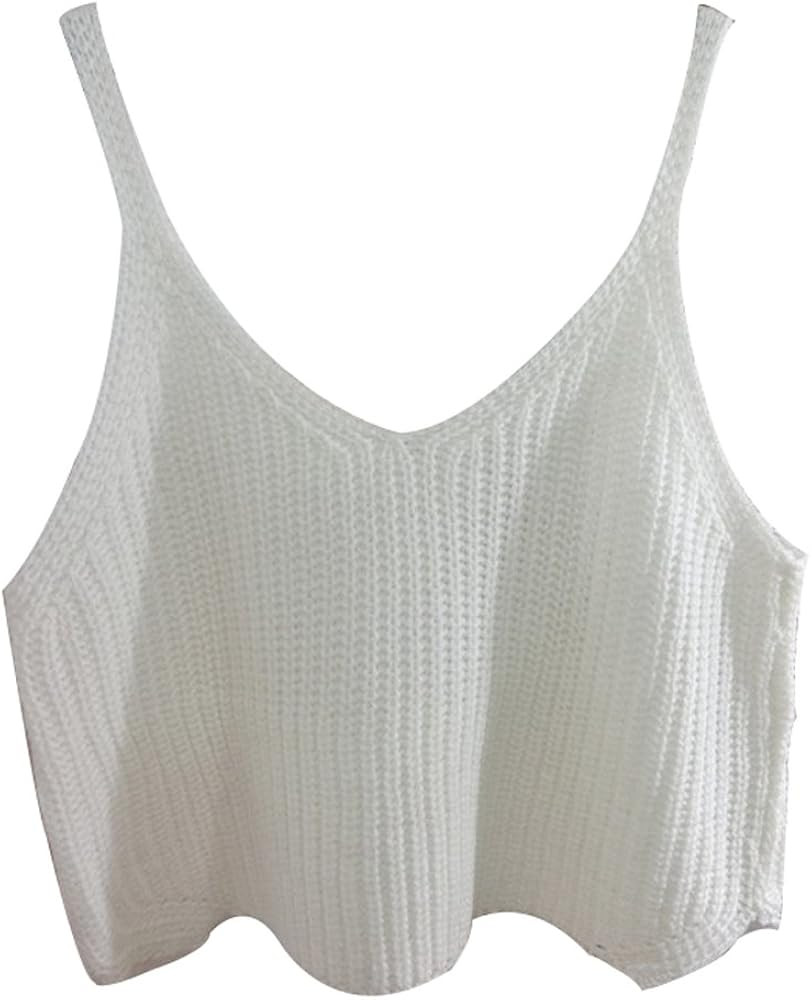 Aphratti Women's Sleeveless V-Neck Crochet Crop Top Shirt | Amazon (US)
