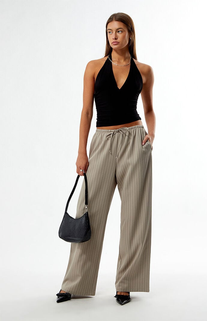 Women's Easy Pinstripe Baggy Pants in Taupe - Size Small | PacSun