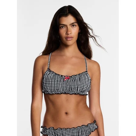 Kacey Lee Women's and Women's Plus Lettuce Edge Bikini Top with Bow, Sizes XS-3X | Walmart (US)