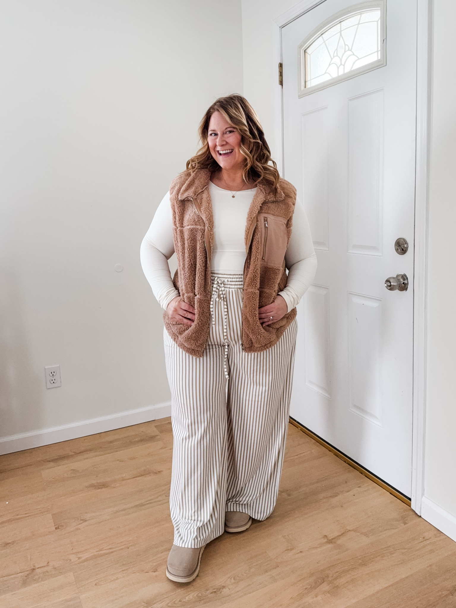 Wearing an XL in my vest, shirt and pants.  Currently 19 weeks pregnant and these pants are great now and will be great postpartum too. 

#LTKSeasonal #LTKMidsize #LTKBump